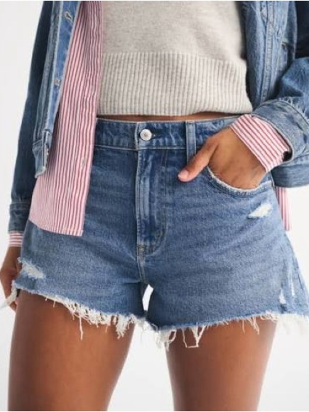 Abercrombie & Fitch Size 27 / 4 Curve Love The Mom Short High Rise Jean Shorts